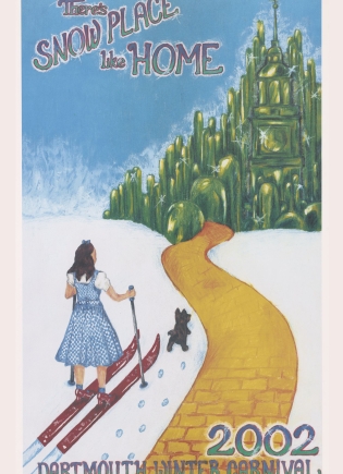 2002 Winter Carnival poster of Dorothy skiing on the yellow brick road