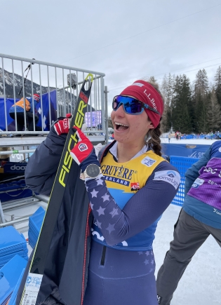 Skier Julia Kern laughing after a race